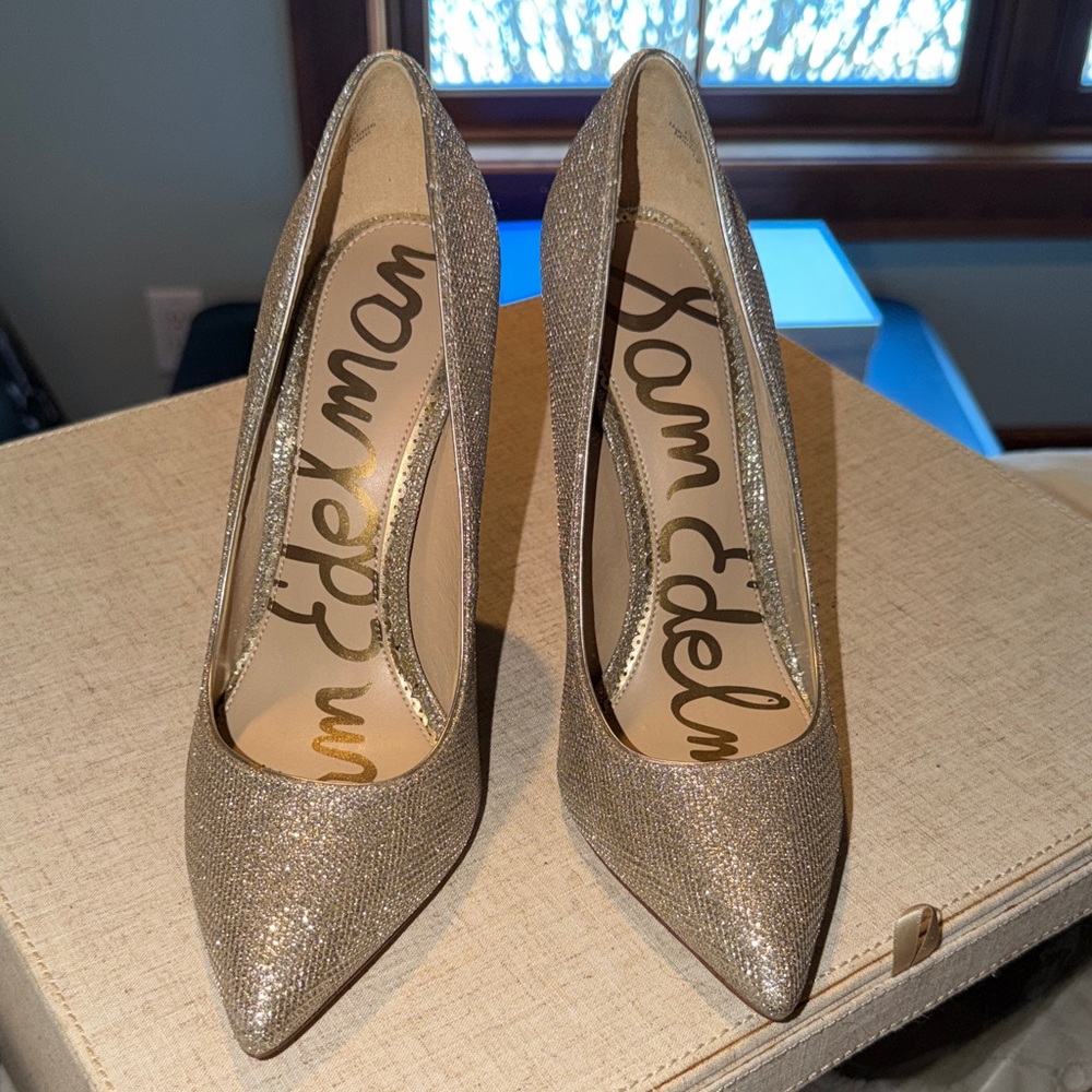 Sam Edelman Glitter Pointed Toe Pumps in Gold